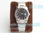 DJ Factory Replica Rolex Datejust Black Micro Dial Stainless Steel Watch